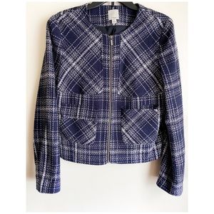 Halogen Plaid Zip Up Tweed Jacket